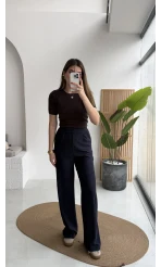 Kadife Cırt Detay Pantolon - Lacivert - Kod: 3997