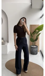 Kadife Cırt Detay Pantolon - Lacivert - Kod: 3997