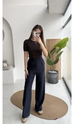 Kadife Cırt Detay Pantolon - Lacivert - Kod: 3997