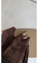 Çiçek Desenli Astarlı Tül Etek - Kahverengi