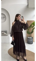 Piliseli Şifon Etek - Acı Kahve - Kod: 0928