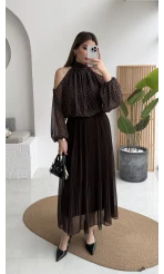 Piliseli Şifon Etek - Acı Kahve - Kod: 0928