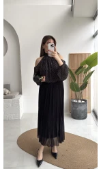 Piliseli Şifon Etek - Siyah - Kod: 0928