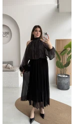 Piliseli Şifon Etek - Siyah - Kod: 0928