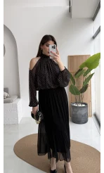 Piliseli Şifon Etek - Siyah - Kod: 0928