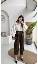 Condotti Beli Lastikli Bağcıklı Pantolon - Kahve - Kod: 51270