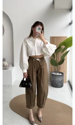 Condotti Beli Lastikli Bağcıklı Pantolon - Haki - Kod: 51270