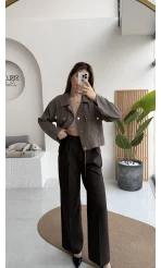 Fiona Çift Plili Kumaş Pantolon - Kahve - Kod: 3869