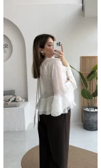 Fırfırlı Transparan Bluz - Beyaz - Kod: 5009