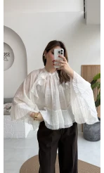 Fırfırlı Transparan Bluz - Beyaz - Kod: 5009