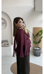 Fırfırlı Transparan Bluz - Mürdüm - Kod: 5009