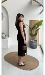 Jenny Pile Detay Yırtmaçlı Sıfır Kol Elbise - Acı Kahve - Kod: 0572