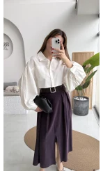 Bitter Kemerli Pileli Yırtmaç Detay Midi Boy Etek - Mürdüm - Kod: 5043