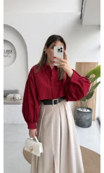 Bitter Kemerli Pileli Yırtmaç Detay Midi Boy Etek - Taş - Kod: 5043