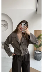 Amalfia Cepli Kısa Ceket Gömlek - Haki - Kod: 7043