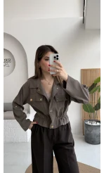 Amalfia Cepli Kısa Ceket Gömlek - Haki - Kod: 7043