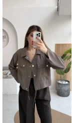 Amalfia Cepli Kısa Ceket Gömlek - Haki - Kod: 7043