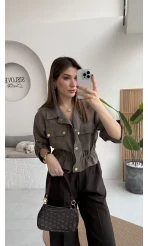 Amalfia Cepli Kısa Ceket Gömlek - Haki - Kod: 7043