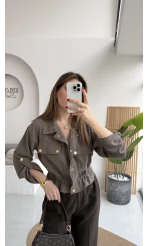 Amalfia Cepli Kısa Ceket Gömlek - Haki - Kod: 7043