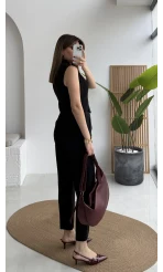 Caterina Sivri Yaka Yelek-Pantolon Takım - Siyah - Kod: 8895