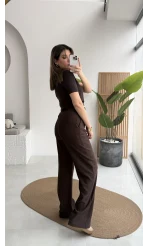 Kadife Cırt Detay Pantolon - Kahverengi - Kod: 3997