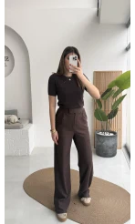 Kadife Cırt Detay Pantolon - Kahverengi - Kod: 3997