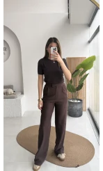 Kadife Cırt Detay Pantolon - Kahverengi - Kod: 3997