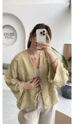 Püskül Detay Bağlamalı Kimono - Haki - Kod: 7012
