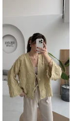 Püskül Detay Bağlamalı Kimono - Haki - Kod: 7012