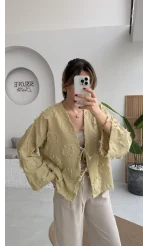 Püskül Detay Bağlamalı Kimono - Haki - Kod: 7012