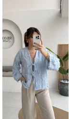 Püskül Detay Bağlamalı Kimono - Bebe Mavisi - Kod: 7012