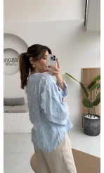 Püskül Detay Bağlamalı Kimono - Bebe Mavisi - Kod: 7012