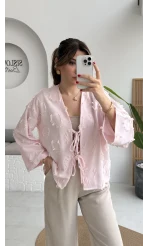 Püskül Detay Bağlamalı Kimono - Toz Pembe - Kod: 7012