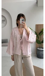 Püskül Detay Bağlamalı Kimono - Toz Pembe - Kod: 7012