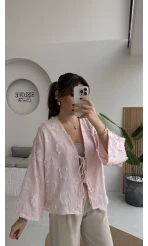 Püskül Detay Bağlamalı Kimono - Toz Pembe - Kod: 7012