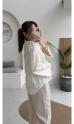 Püskül Detay Bağlamalı Kimono - Beyaz - Kod: 7012