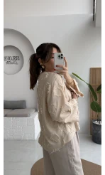 Püskül Detay Bağlamalı Kimono - Taş - Kod: 7012