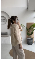 Püskül Detay Bağlamalı Kimono - Taş - Kod: 7012