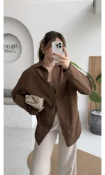 Paloma Tek Cepli Poplin Gömlek - Acı Kahve - Kod: 5020