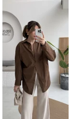 Paloma Tek Cepli Poplin Gömlek - Acı Kahve - Kod: 5020