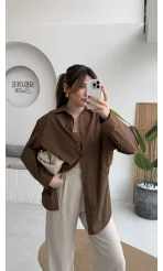 Paloma Tek Cepli Poplin Gömlek - Acı Kahve - Kod: 5020