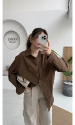 Paloma Tek Cepli Poplin Gömlek - Acı Kahve - Kod: 5020