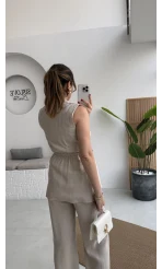 Modal Süet Kemerli Yelek - Taş - Kod: 8019