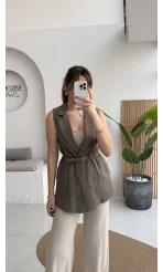 Modal Süet Kemerli Yelek - Haki - Kod: 8019