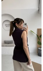 Modal Süet Kemerli Yelek - Mürdüm - Kod: 8019