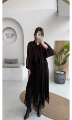 Arya Dantel Detay Asimetrik Kesim Şifon Etek - Siyah - Kod: 5050