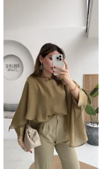 Uçuşan Pelerin Bluz - Olive - Kod: 5026