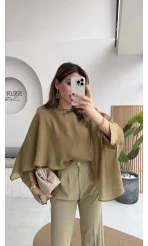 Uçuşan Pelerin Bluz - Olive - Kod: 5026