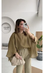 Uçuşan Pelerin Bluz - Olive - Kod: 5026