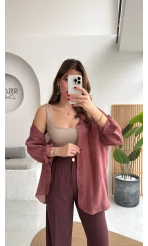 Tarçın Oversize Tensel Gömlek Kod: 4612